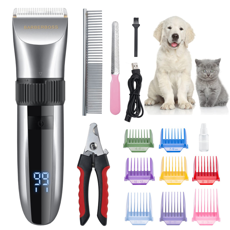 BarberBoss Cordless Dog Grooming Clipper - Waterproof, Ceramic Blades, LED Display, Fast Charging, Electric Pet Clippers for Dogs & Cats, Pets Hair Trimmer, QR-9082 - PawsPlanet Australia