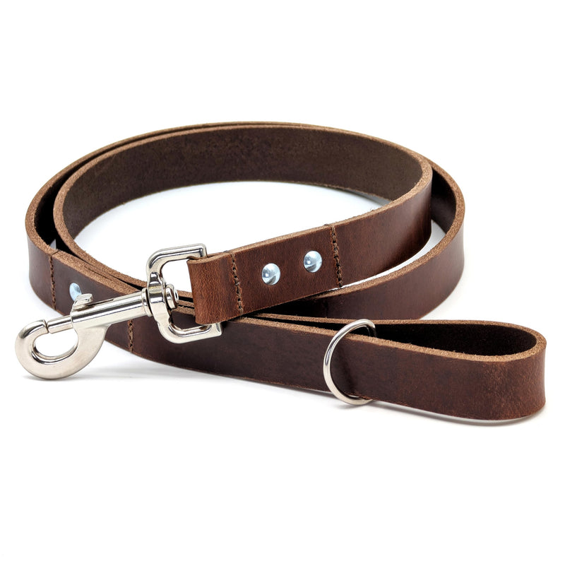 Ashford Ridge Full Grain Leather Dog Lead, Made in England - Antique Brown Small (1m) Small (1m) - PawsPlanet Australia