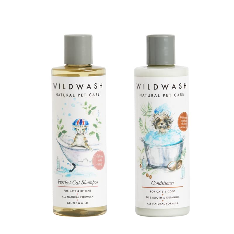 WildWash Purrfect Cat Shampoo with Added Catnip 250ml - Add Shine and Luminosity to Dull Hair - Natural, Sulphate and Paraben-Free for Sensitive Skin 250ml (Shampoo & Conditioner) 1x 250ml (Shampoo & Conditioner) - PawsPlanet Australia