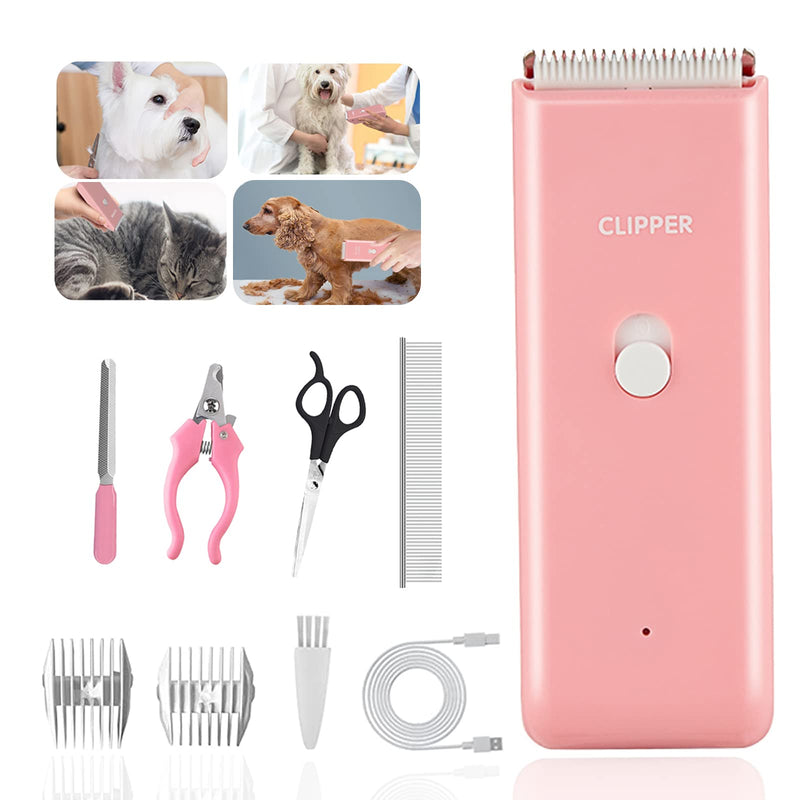Dog Grooming Kit Electric Pet Paw Trimmer Low Noise Cordless Dog Clippers for Home Cat Hair Grooming,Waterproof Pet Grooming Tools with 9-Pieces (Pink) Pink Set