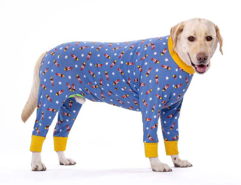 Large Dog Clothes, Elastic Pet Onesie Clothes Protect Joints Anti-hair Anti Licking, Wound Protection Pet Pajamas Jumpsuit For Medium Large Dogs (5XL,Blue Rocket) 5XL Blue Rocket