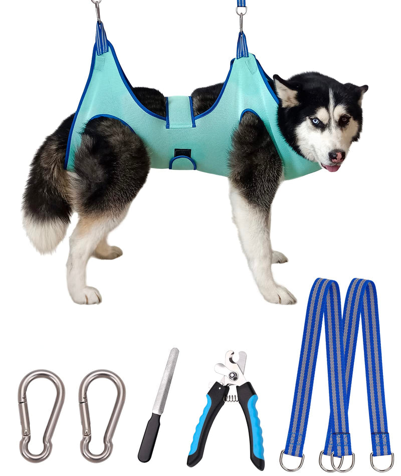 Kkiimatt XX-Large Dog Grooming Hammock, 2023 New Edition - Hanging Clipping Harness Holder for Nail Clipping and Trimming, Wide Strap Dog Grooming Sling for Claw Care XX-Large 65 LB Max/Turquoise