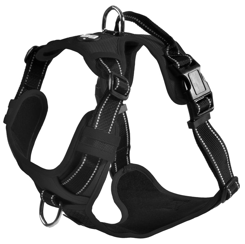 Bobby Dog Harness, Medium/Large, Nylon, Black, Reflective, Adjustable, Anti-Tugging, Classic Style - PawsPlanet Australia