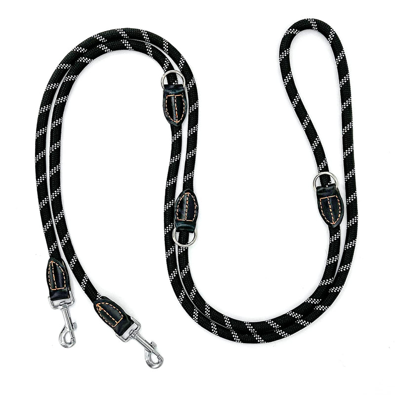 Bokelai Double Ended Lead for Dogs Adjustable Reflective 3m Training Lead for Large Medium Dogs Walking & Running Hands Free Rope Lead Black 1.4CM*3M