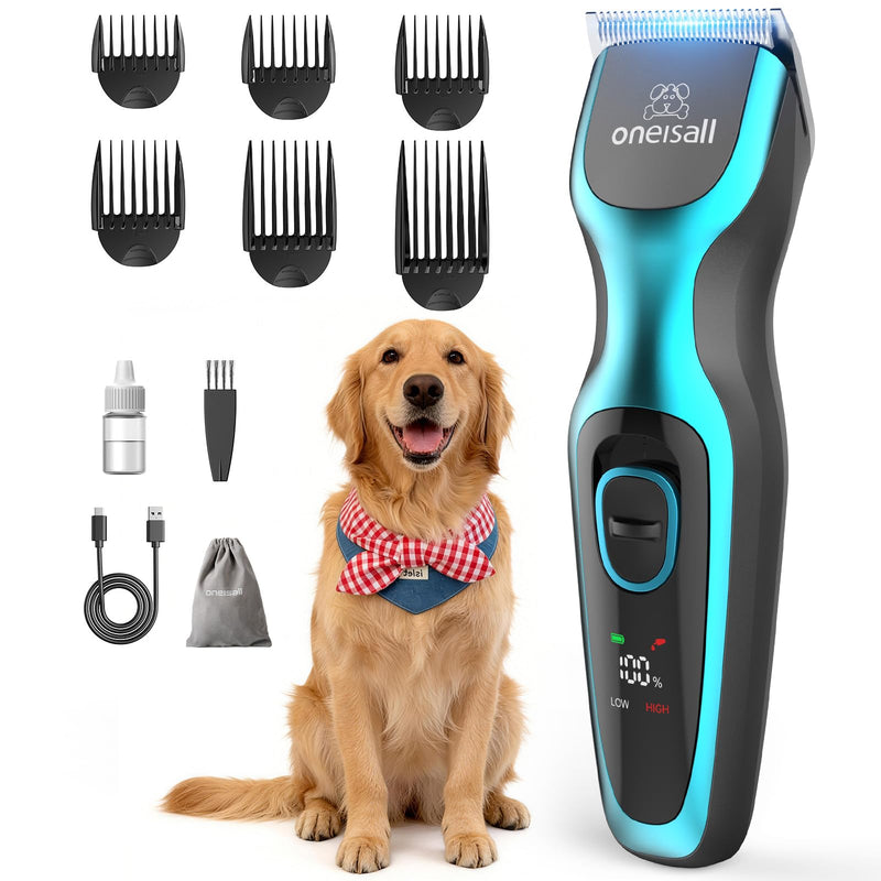 oneisall Dog Clippers Professional for Thick Hair, Heavy-Duty Grooming Kits with Detachable Metal Blade, Low Noise, 210 Min Run Time, Cordless Pet Shaver for Cockapoo Poodles DTJ-001