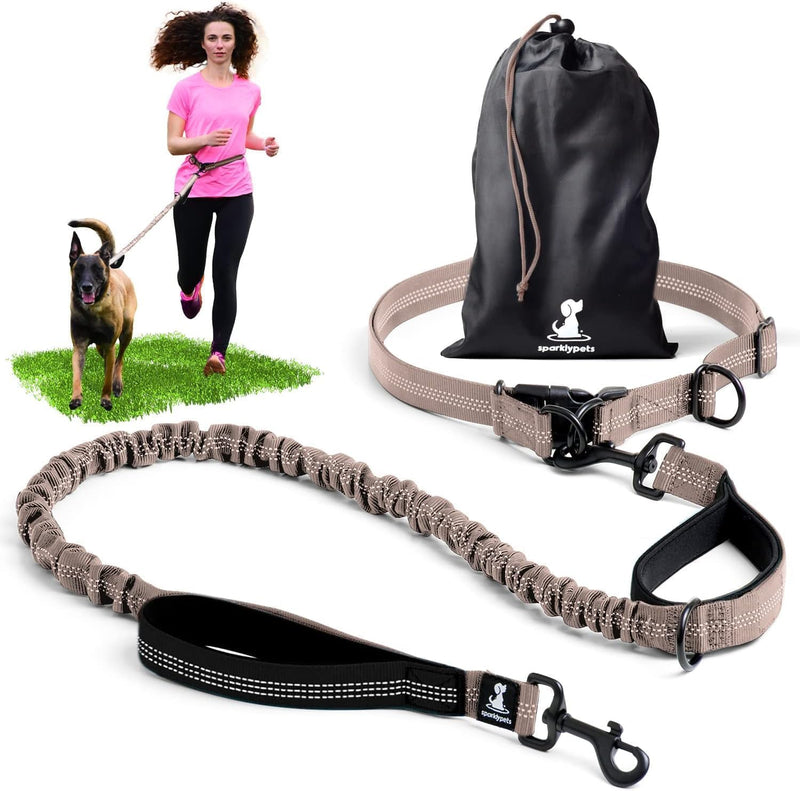 SparklyPets Hands-Free Dog Lead for Medium and Large Dogs – Professional Harness with Reflective Stitches for Training, Walking, Jogging and Running Your Pet (Brown, For 1 Dog) Brown