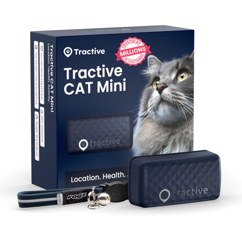 Tractive Smart Cat Tracker Mini | #1 Cat GPS | Real-Time Location Tracking | Territory & Location History | Safety Collar included (Dark Blue) Cat tracker (Dark Blue) - PawsPlanet Australia