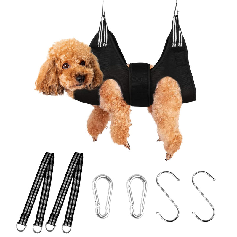 Upgraded Pet Grooming Hammock, Dog Grooming Harness Kit with Adjustable Velcro, Grooming Kit for Dog Cat Bathing, Grooming, Nail Trimming, Claw Care (Black, M) Black - PawsPlanet Australia