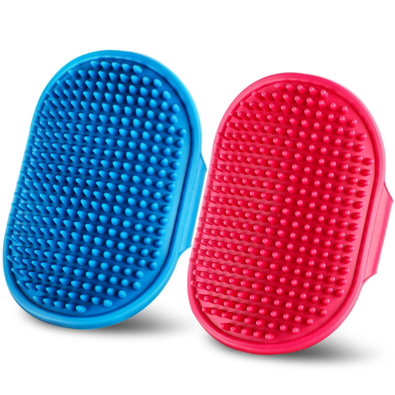 Dog bath brush DSOE dog shmpoo brush massage brush of dog cleaning and beauty set 2 pcs (Tapered brush head, Blue + Red)