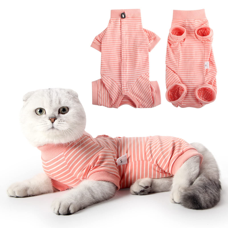 HEYWEAN Cat Recovery Suit Cats Vest Bodysuit After Surgery Stripes Long Sleeve Cat Onesies for Kitten Medical Care Cone Collar Alternatives Pet Surgical Shirt Cats Clothing Pajama Suit Orange Stripes M