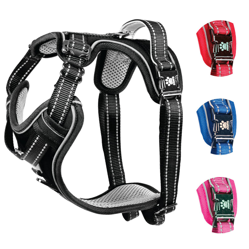 Elite Paws® UK: Premium Metal Buckle Dog Harness, Strong, Safe, Padded, Comfortable, Adjustable, Reflective, Front/Back Lead Attachments, Soft Handle, Pet Walking Vest/Training Product (Black, Medium) M (small to smaller medium dogs) Black - PawsPlanet Australia