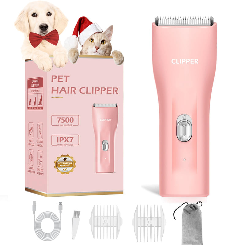 Professional Dog Clippers for Thick Hair, Cordless Cat Clippers for Matted Fur, Rechargeable Pet Dog Grooming Clipper Trimmer for Puppy,Cats,Rabbit,Pink Pink