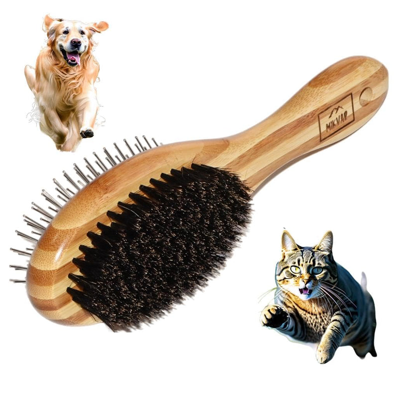 Grooming Pet Brush - Double Sided Eco Friendly Boar Bristles and Pins - For Grooming or Removing Hair for Dogs, Cats and Other Pets - PawsPlanet Australia