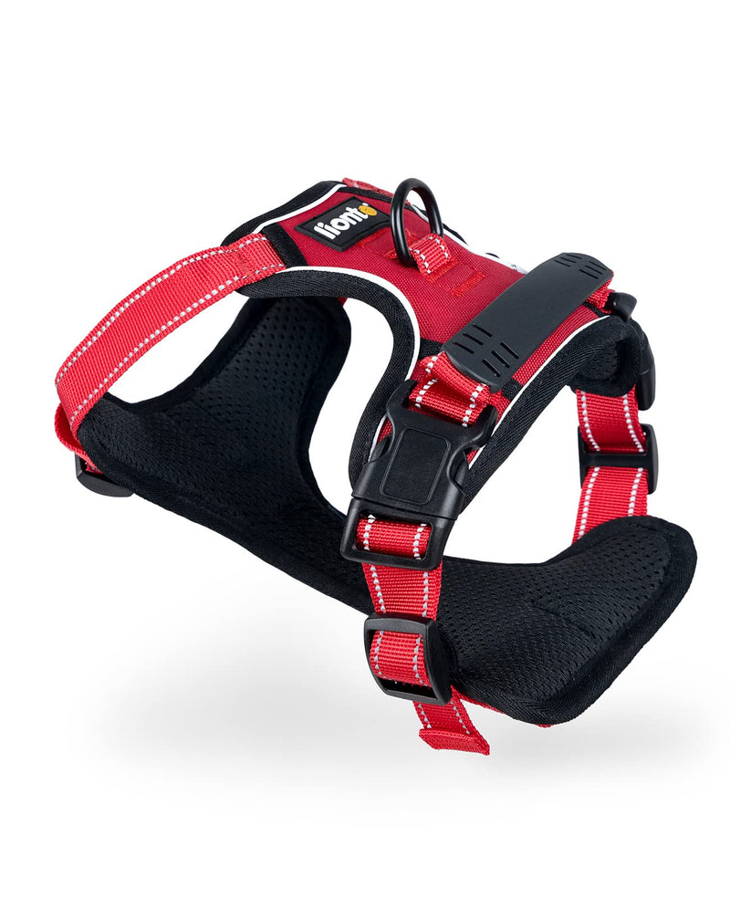 lionto Dog Harness Padded Anti Pull Reflective Safety Harness Adjustable Size XL Red