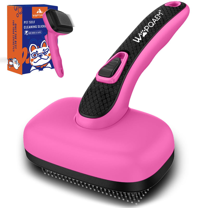 Dog Brush, Self Cleaning Slicker Dog Brush for Shedding & Grooming Short or Long Haired Cats, Furminator for Pets, Pink Pink - Brush