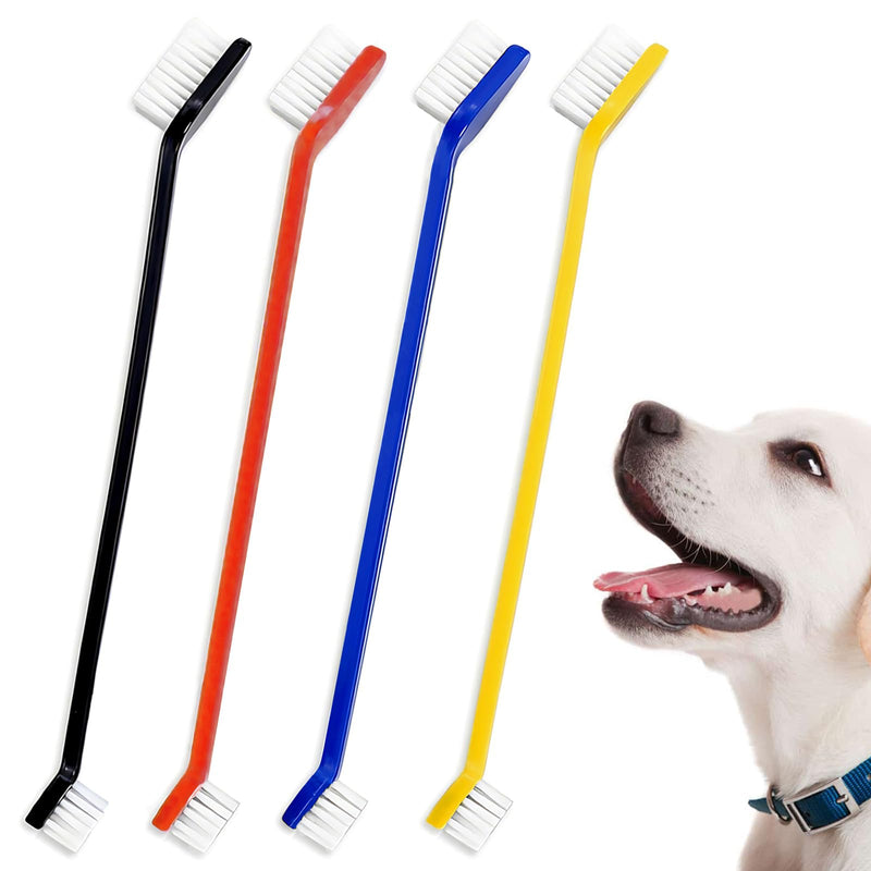 4 Pieces Dog Toothbrush,Cat Toothbrush,Dual Headed Dog Tooth Brush,for Dogs,for Small Medium and Large Pets Cleaning Teeth (Black,Yellow,Red,Blue)