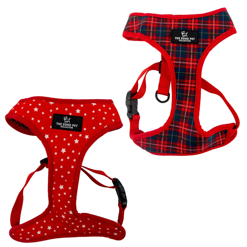 Ancol Reversible Dog Harness Tartan Star Patterned - Comfortable Weatherproof Pet Accessory - Lightweight Fashionable Puppy Outfit - L Tartan/Star Large