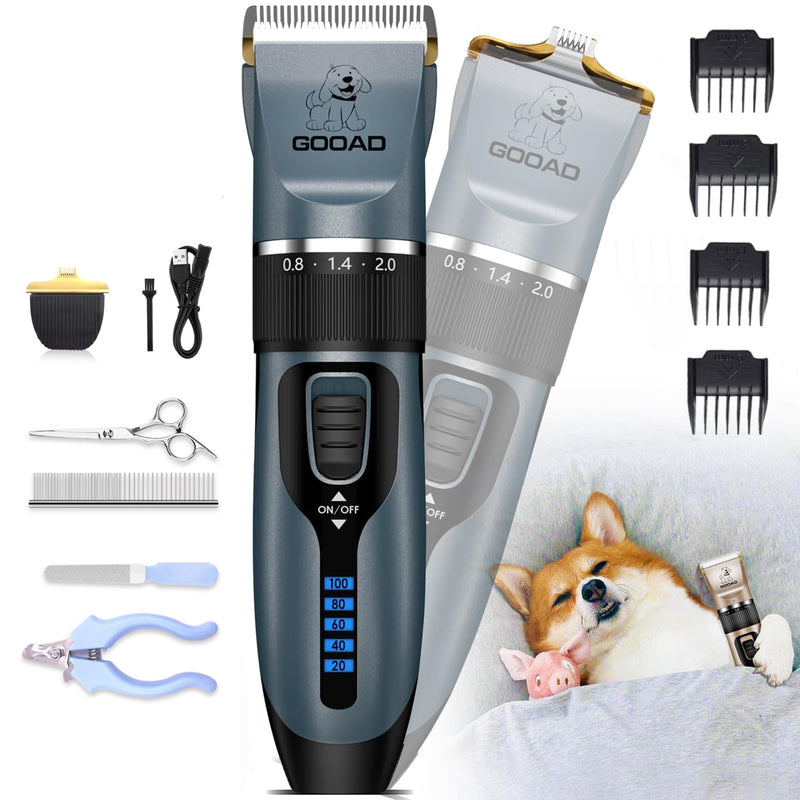 Dog Clippers Grooming Kit and Paw Trimmer,Cordless,Low Noise, Electric Quiet,Rechargeable, Dog Trimmer Grooming, Pet Hair Clippers for Thick Coats,Shaver for Small and Large Dogs Cats(Blue) Blue