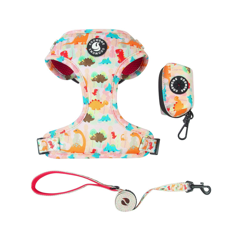 Dog Harness and Leash, Poop Bag Holder 3 Sets, Easy Walk No Pull Adjustable Puppy Cat Vest Harness with Soft Mesh Padded, Pet Supplies for Extra-Small/Small Medium Dogs Kitten S (Neck 10.6"-13"; Chest 14"-19.6") Dinosaur