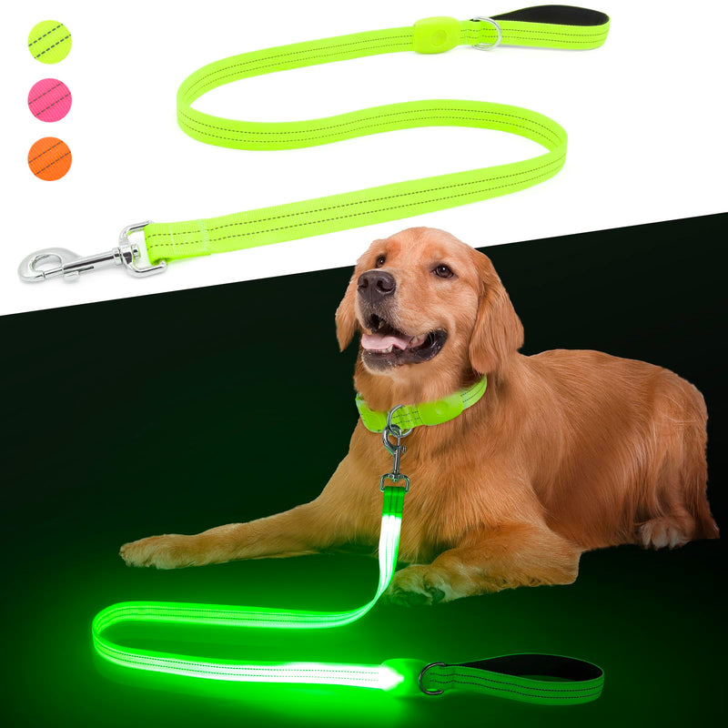 ChalkLit Led Light Up Dog Lead, 4 Ft Soft Rechargeable Waterproof Reflective Flashing Dog Leash with Padded Handle for Night Walking, Safety Glow in The Dark Dog Lead for Large Medium Pets(Green) Green