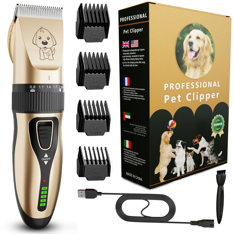 GLOBAL TECH Dog Clippers, Rechargeable Low Noise Cordless Pet Clippers for Dogs Cats and Other Pets - Professional Dog Grooming Clipper Kit Shaver Trimmer Suitable for Thick Hair/Coats - PawsPlanet Australia