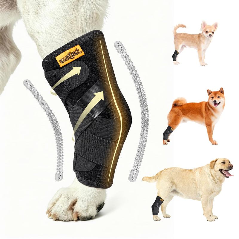 Dog Leg Brace for Rear Hock for Medium Dogs (15-40 lbs), Adjustable Dog Hind Leg Protector & Support Wrap with Metal Strips for Springer Spaniels, Bull Terrier, Labrador, Arthritis, ACL - M