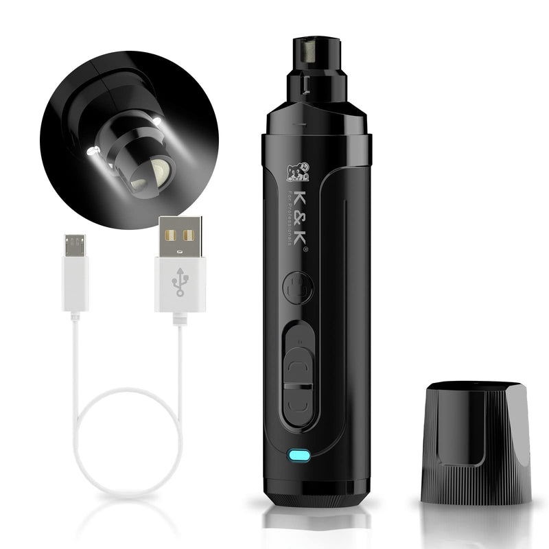 K&K Dog Nail Grinder, Professional 2-Speed Electric Pet Nail Trimmer, LED Light, for Small Medium Large Dogs, Cats (Black) (Black) Black