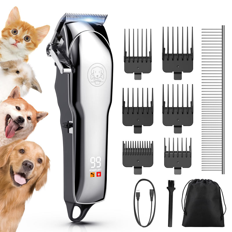 Dog Clippers Professional for Thick Hair, Low Noise Dogs Grooming Kit with Stainless Steel Blade, Cordless Grooming Clippers Dog Shaver Trimmer with 6 Guide Combs for Pets and Animals 7000 rpm