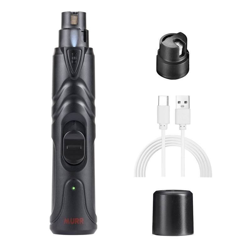 murr Dog nail grinder, electric rechargeable 2 speed dog nail trimmer with LED light, quiet cordless dog nail file, pet claw grinder for grooming, black - PawsPlanet Australia