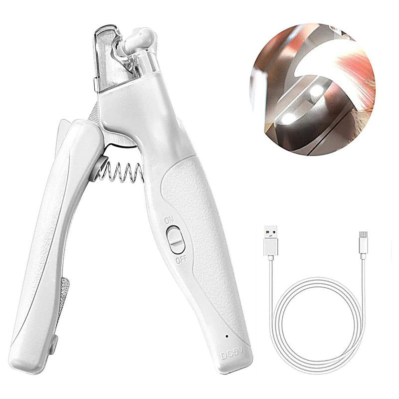 Pet Nail Clipper with LED Light for Dogs & Cats, Rechargeable Nails & Claws Trimmer Grooming, Safe Professional Trimming Tool with Nail Trapper & Free Nail File, Quick-Sensor Razor Sharp Blades White With Led Light - PawsPlanet Australia