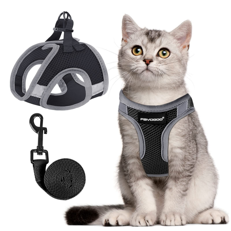 FAYOGOO Cat Harness and Lead Set Escape Proof for Extra Large Big Cat Lightweight Adjustable Soft with Leash Easy to Put On with Handle Size XL (Chest: 14-16" / 35.6-40.6 cm) Black