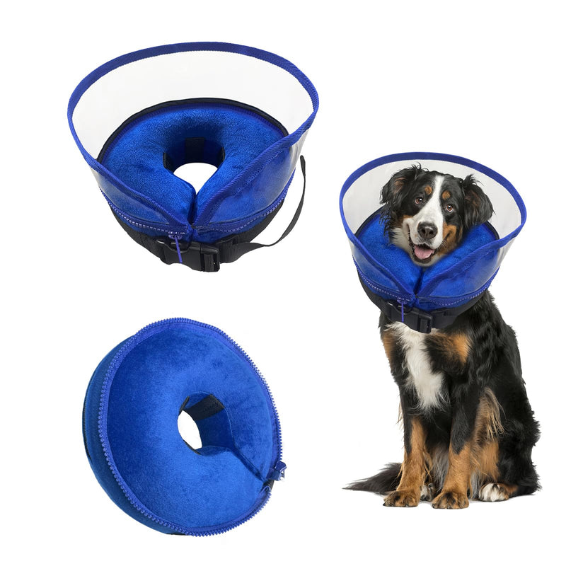 Inflatable Dog Collar for After Surgery, 2 IN 1 Removable Enhanced Anti Licking Baffle for Small Medium Large Dogs Cone Soft Recovery Collars to Anti Scratching (M) M
