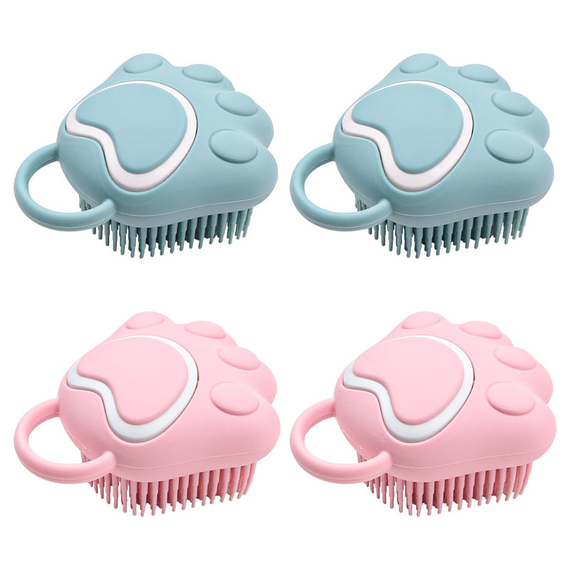 Dog Cat Bath Brush Comb Silicone Soft Pet Cleaning Massage Brush for Soothing Massage Washing Shampoo Dispenser（Blue+Pink） - PawsPlanet Australia