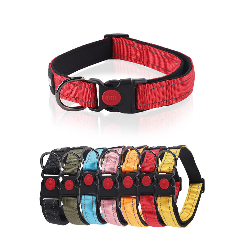 Dog Collar, Reflective Adjustable Basic Dog Collar with Soft Neoprene Padding, Durable Nylon Pet Collars for Puppy, Small, Medium & Large Dogs - Extra Large Red: (45cm - 70cm).