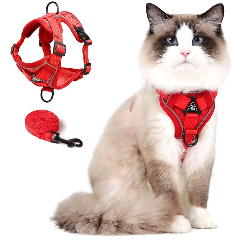 Cat Harness and Leash Set, Upgraded Escape Proof Adjustable Kitten Vest with Lead for Small Cat Outdoor Walking, Soft Breathable Mesh Jacket with Reflective Strips for Dark Night (S, Fresh Red) S