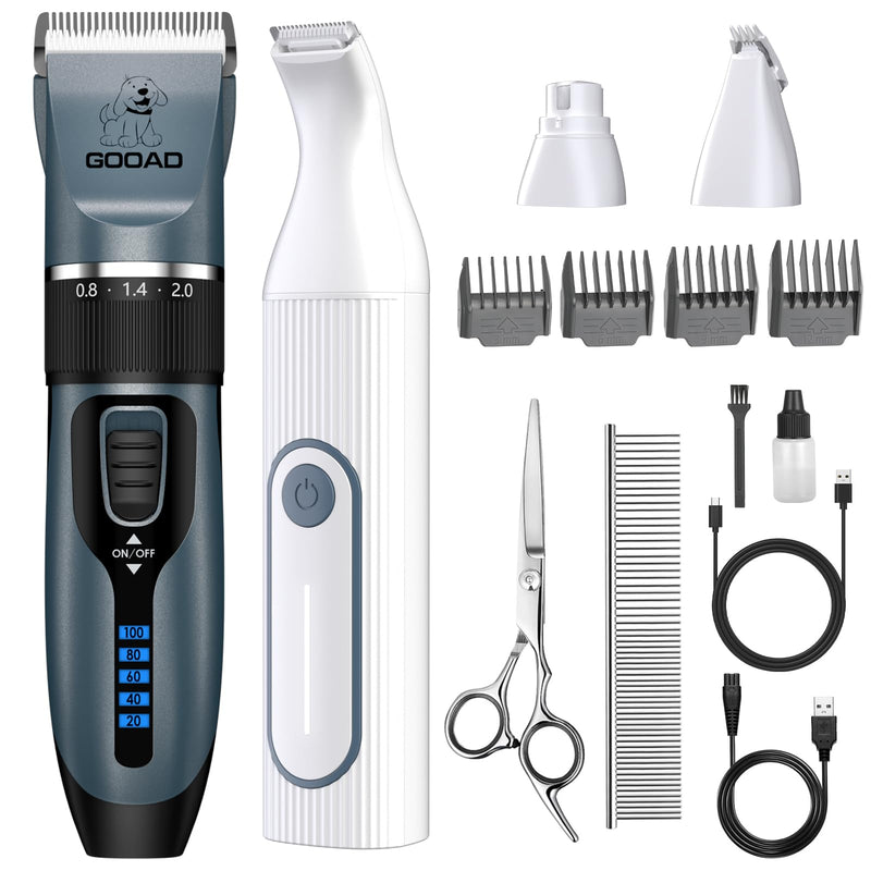 Dog Clippers Grooming Kit Hair Clipper -4 in 1Low Noise -Rechargeable-Cordless Quiet Paw Trimmer Nail Grinder, Trimmer Grooming for Thick Hair&Coats,Pet Shaver for Small and Large Dogs Cats Blue - PawsPlanet Australia