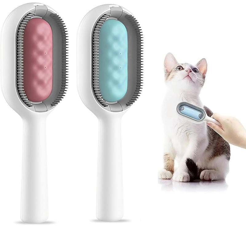 Dog Brush with Water Tank, 2-Piece Multi-Purpose Pet Cleaning Brush, 4-in-1 Pet Hair Cleaning Brush, Universal Pet Knot Remover (Blue + Pink) - PawsPlanet Australia