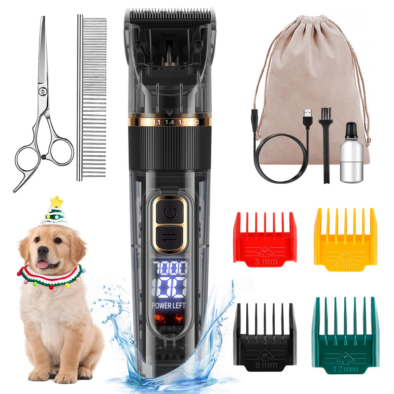 FURBONA Dog Grooming Kit with LED Display, 3-Speed, Low Noise, Rechargeable, Cordless, Waterproof Clippers for Dogs Cats Small & Large Pets with Thick Coats - PawsPlanet Australia