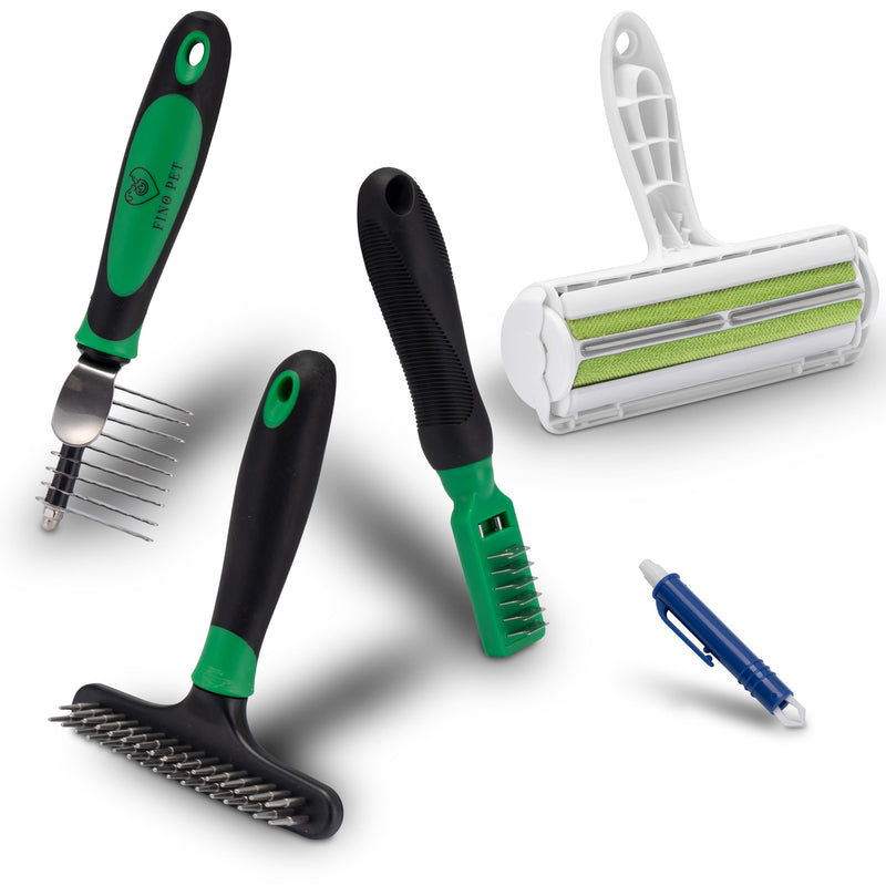 Detangling Set of 5 with Various Dog Brushes/Cat Brushes, XL Lint Roller, Tick Tongs, Detangler, Long Hair Short Hair Undercoat Brushes, Pet Hair Remover, Automatic Tick Removal 5er Entfilzungs-Set Hund & Katze - PawsPlanet Australia