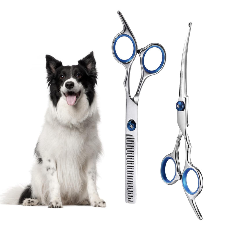 2 Pieces Dog Grooming Kit, Thinning Scissors Dog Grooming, Curved Dog Grooming Scissors, Dog Groomings Scissorss, Safety Scissor with Round Tip, 7 inch Stainless Steel Dog Scissor for Dogs Cats - PawsPlanet Australia