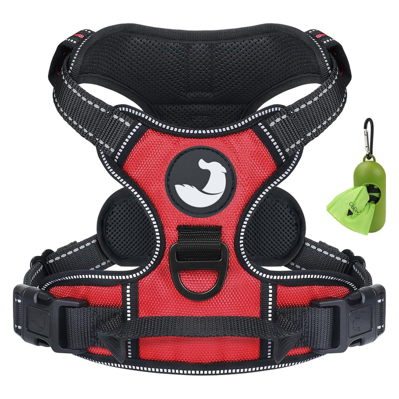 Joytale Dog Harness Medium No Pull Harness for Dogs with 2 Leash Clips, Adjustable Soft Padded Dog Harness Reflective with Easy Control Handle for Walking and Training, Red, M M (Pack of 1)