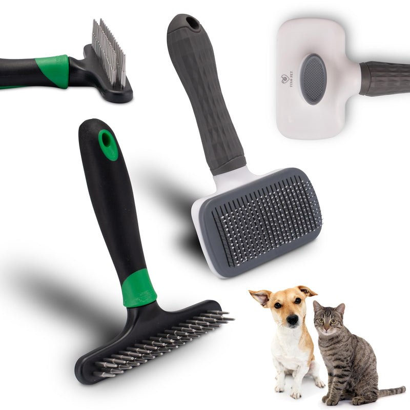 Set of 2 Dog Brushes/Cat Brushes and Curry Comb, Ideal for Grooming & Claw Care, Perfect Cat and Dog Accessories, Undercoat Brush for Dogs and Cats, Puppy Accessories 2er Set mit Perlbürste und Entfilzungsstriegel - PawsPlanet Australia