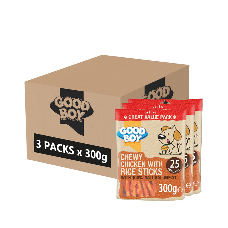 Good Boy Chicken & Rice Sticks - Low Fat Natural Dog Treats - Rawhide Free Recipe - Bulk Box - 3 x 300g - PawsPlanet Australia