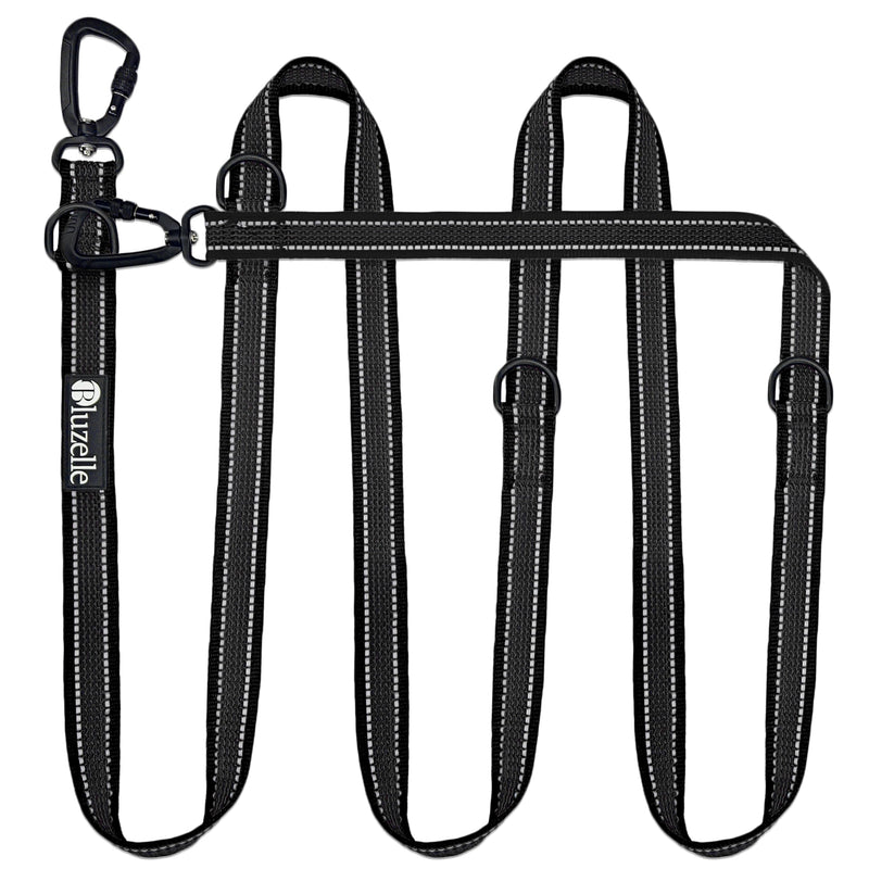 Strong Double Dog Lead 3m for Large Dogs up to 220lb, Adjustable & Rubberised Tape with Reflective Seam, 2x Carabiner Clip 360° Aluminum, Crossbody Strap Hands Free Dog Leash, Color:Black Black