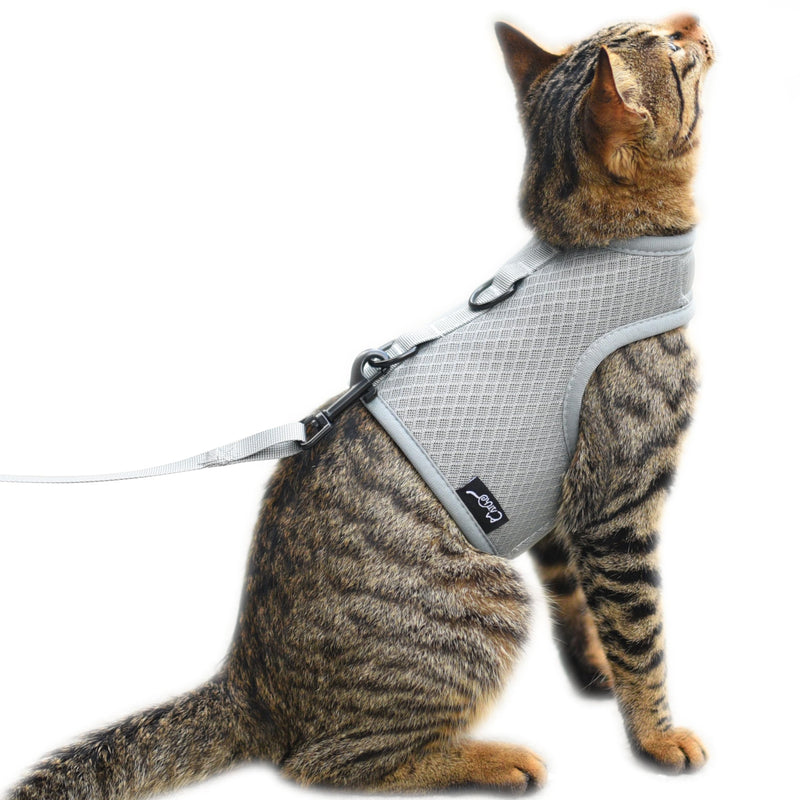 Cat Harness and Leash Escape Proof Breathable Mesh Fabric Adjustable Padded Stylish Cat Harness Solid Grey L Grey (mesh fabric) L 8-12LBS