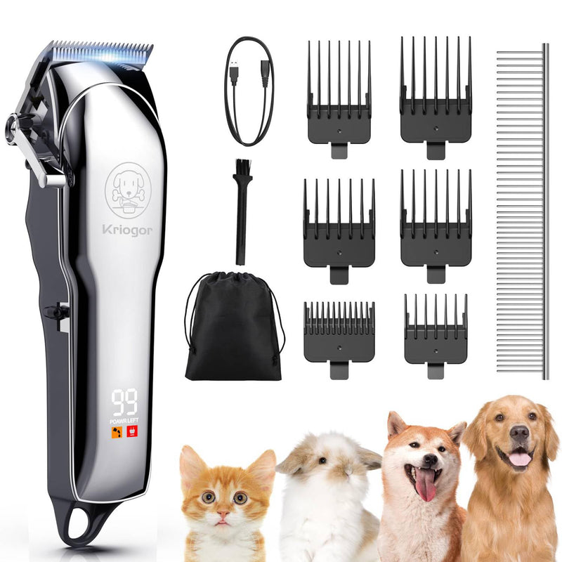 Dog Clippers Professional for Thick Hair,LED Power Display, Low Noise Cordless Dog Grooming Clippers,Rechargable Pet Shaver Trimmer with Sharp Blade/6 Guide Combs for Dogs Pets and Animals - PawsPlanet Australia
