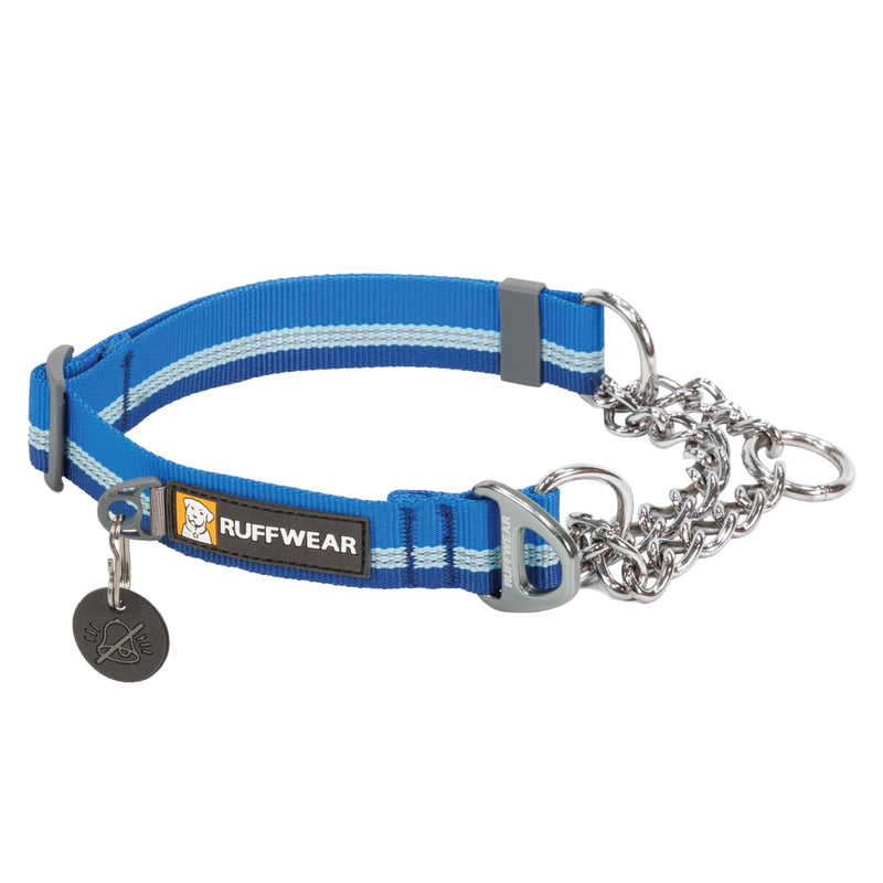 RUFFWEAR Chain Reaction Collar, Large Dog Collar, Adjustable No Pull Pet Collar, Aluminium D-Ring & Limited Cinch, Reflective Dog Collar with Tubelock Webbing, 20"-26", Blue Pool 20"-26"