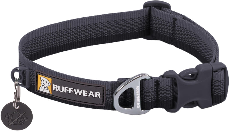 RUFFWEAR Front Range Collar, Large Dog Collar with Aluminium V-Ring, Adjustable Length Pet Dog Collar, Comfortable Soft Fabric, Animal Collar with Dog Lead Attachment Ring, 51-66cm, Basalt Grey L