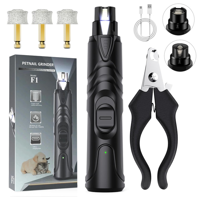 Pet Dog Nail Grinder, Professional Pet Nail Grinder Low Noise, 2-Speed Mode Dog Claw Grinder Pet Nail Trimmer with LED Light, for Small Medium Large Breed Dog and Cat (Black) - PawsPlanet Australia