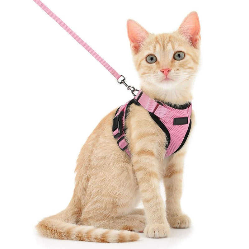 Voarge Cat Harness, Adjustable Cat Harness with 150 cm Leash, Safety Cat Harness for Small Medium Large Cat Adult Puppies Cat Harness for Walking Travel (Pink, M)